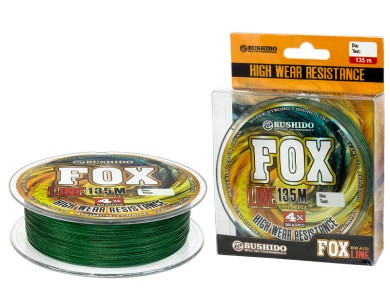 плет. шнур /BUSHIDO/ FOX LINE Х-4 (135m) 0,18мм (тёмно-зеленый) 15.10кг 0420-018